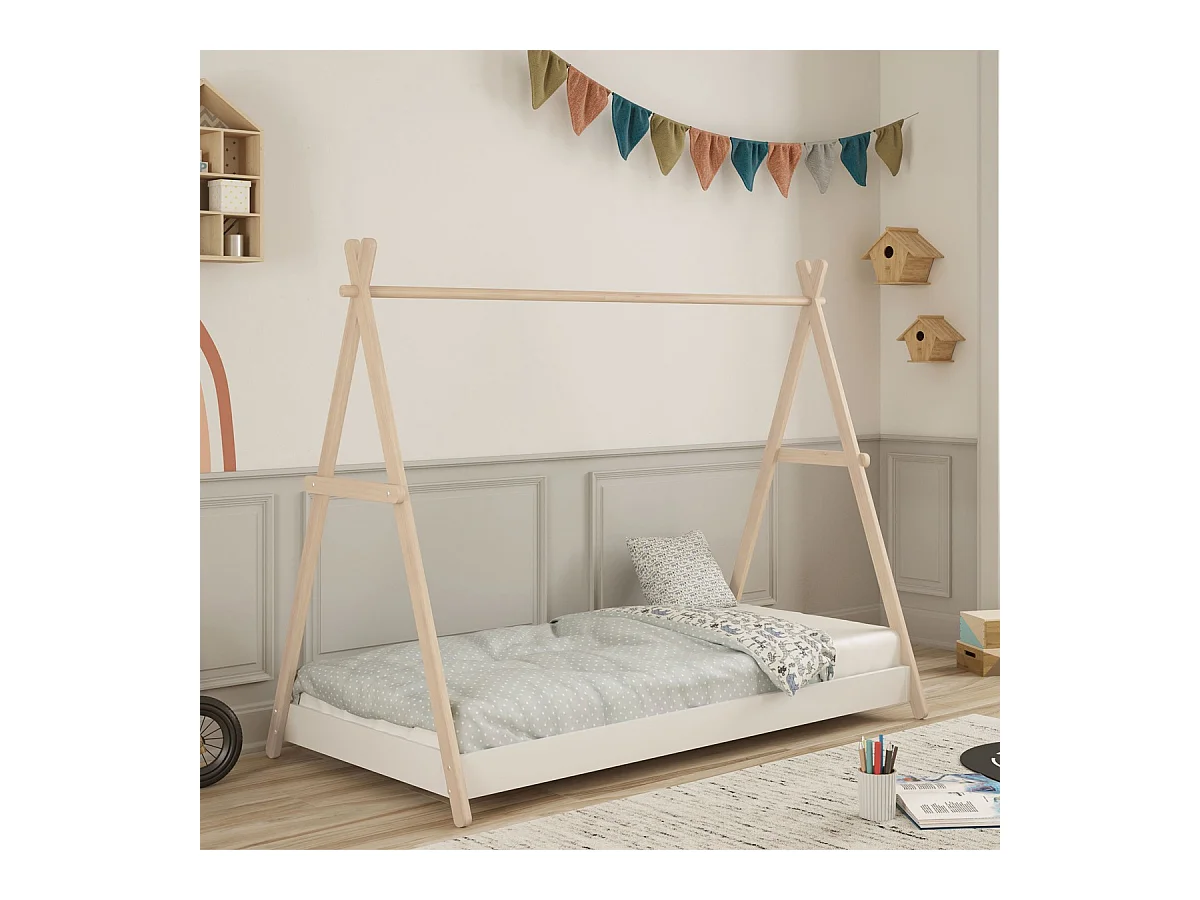 Lit tipi enfant ajustable 90x190 cm en bois clair /blanc - Annie