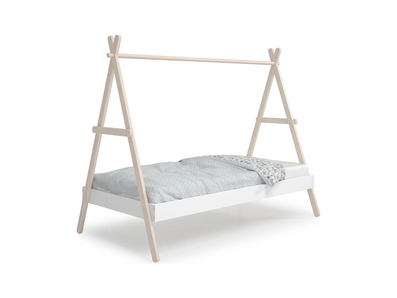 Lit tipi enfant ajustable 90x190 cm en bois clair /blanc - Annie