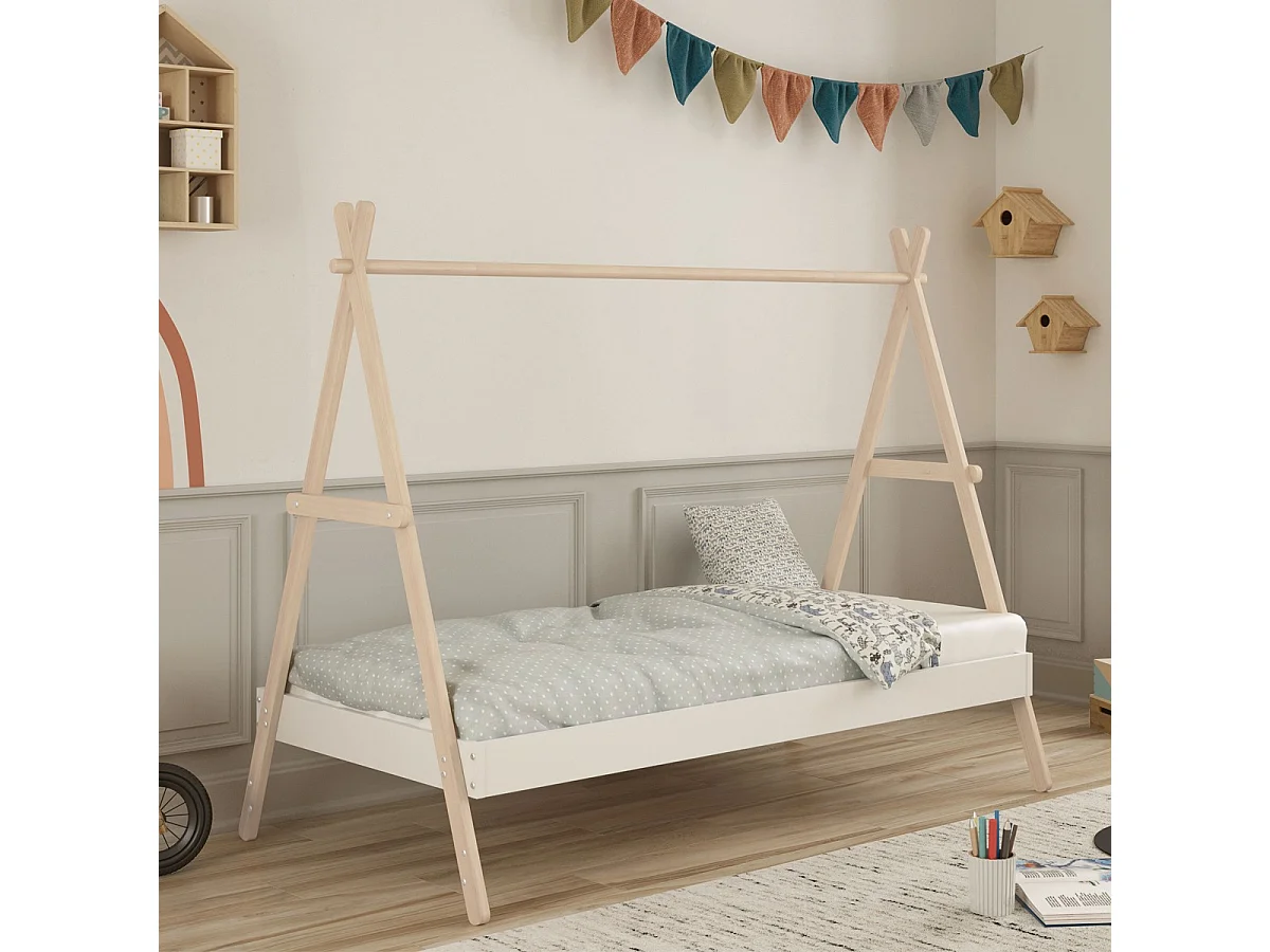 Lit tipi enfant ajustable 90x190 cm en bois clair /blanc - Annie