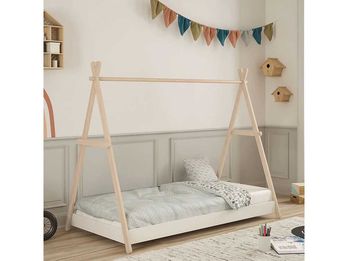 Lit tipi enfant ajustable 90x190 cm en bois clair /blanc - Annie