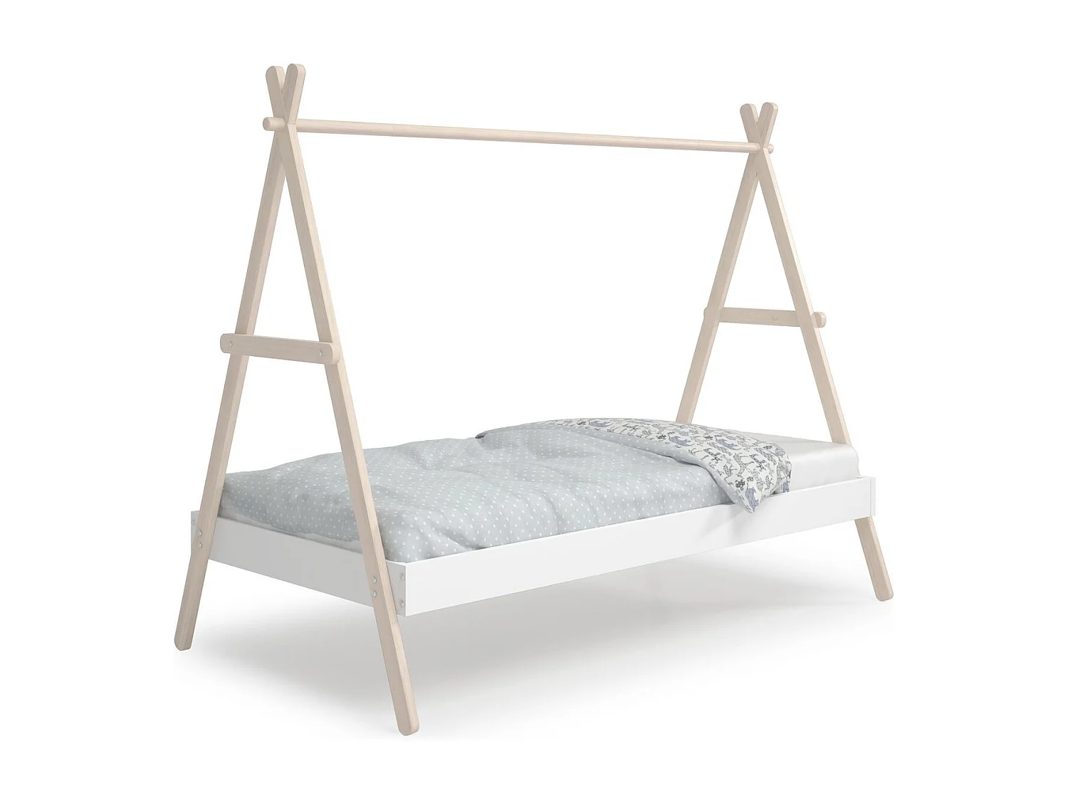 Lit tipi enfant ajustable 90x190 cm en bois clair /blanc - Annie