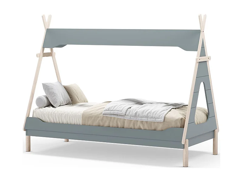 Lit tipi enfant 90x190 cm en bois vert kaki - Totem