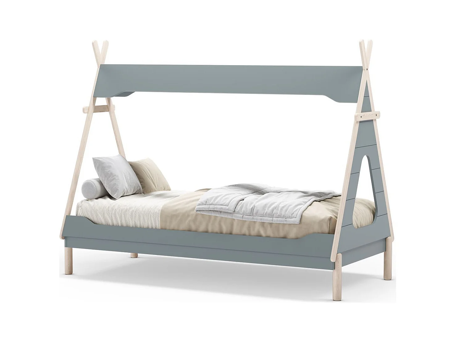 Lit tipi enfant 90x190 cm en bois vert kaki - Totem