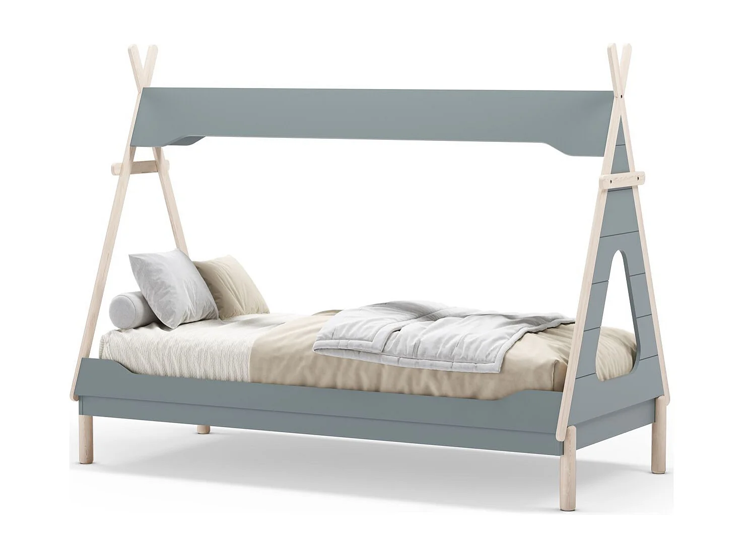 Lit tipi enfant 90x190 cm en bois vert kaki - Totem