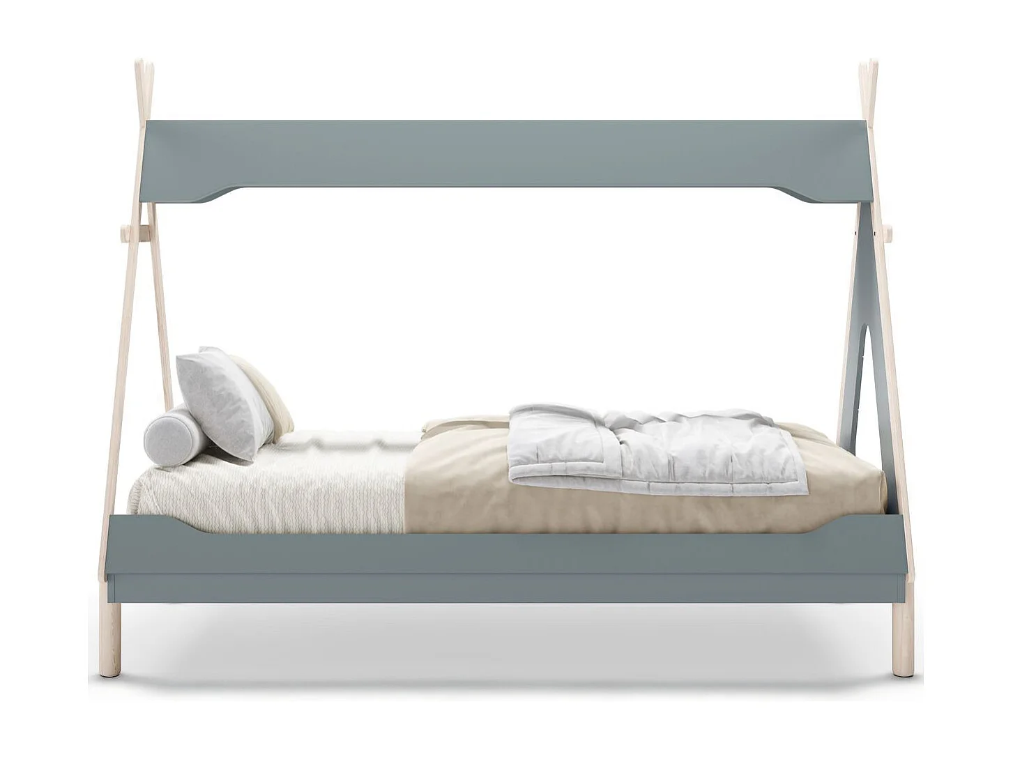 Lit tipi enfant 90x190 cm en bois vert kaki - Totem