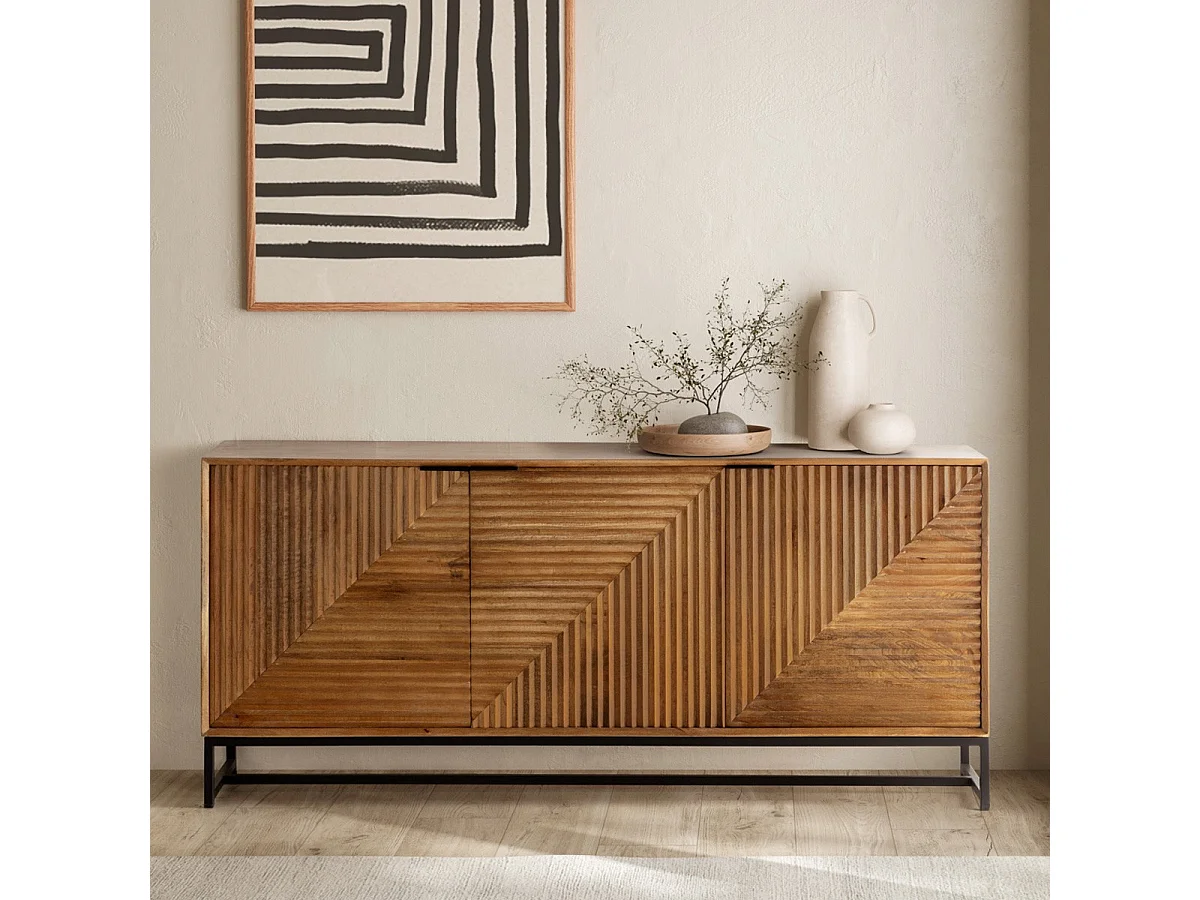 Buffet 3 portes en bois de manguier sculpté 170 cm - Tao