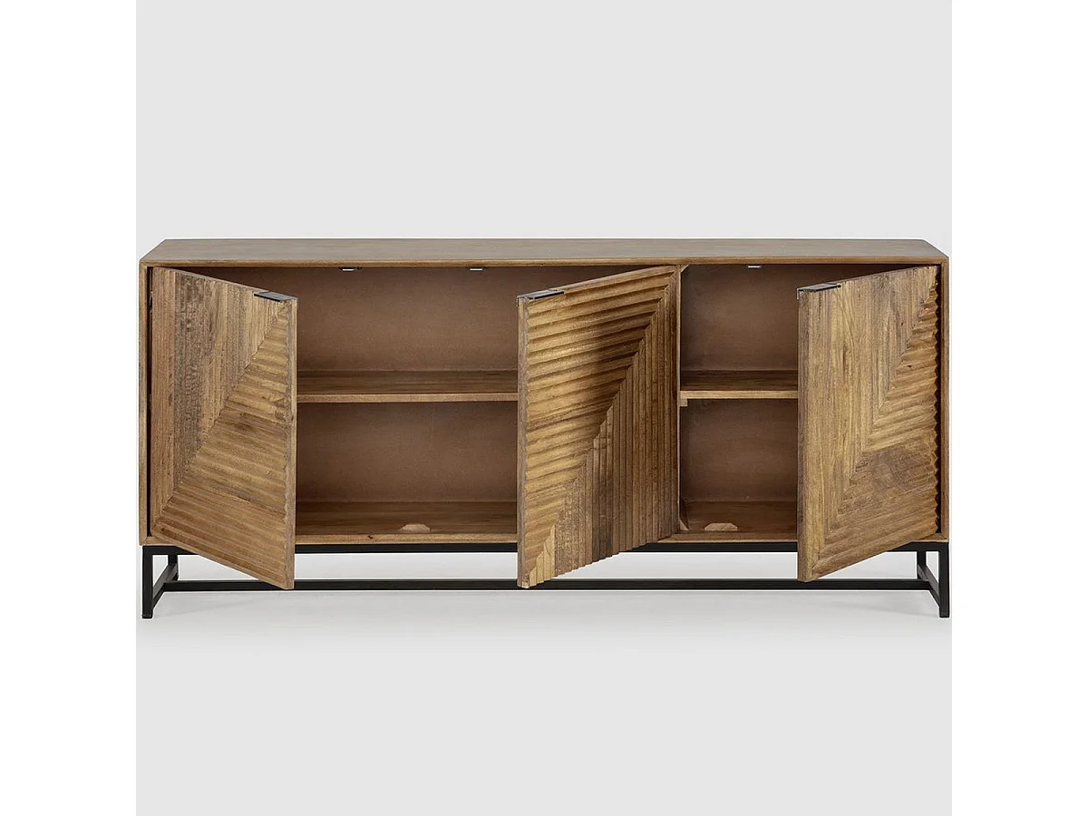 Buffet 3 portes en bois de manguier sculpté 170 cm - Tao