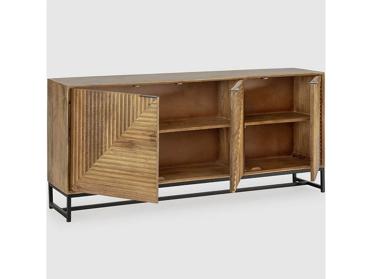 Buffet 3 portes en bois de manguier sculpté 170 cm - Tao