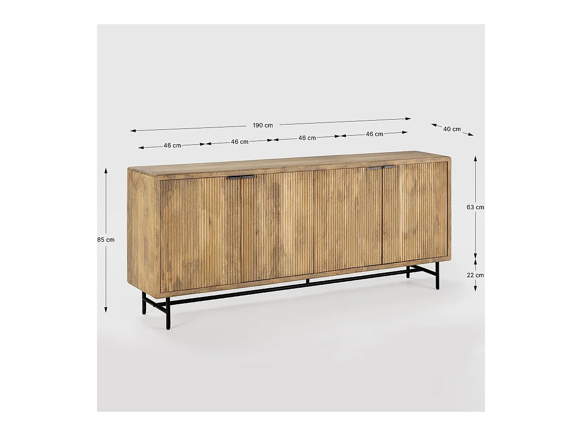 Buffet 4 portes en bois de manguier 190 cm - Sanja