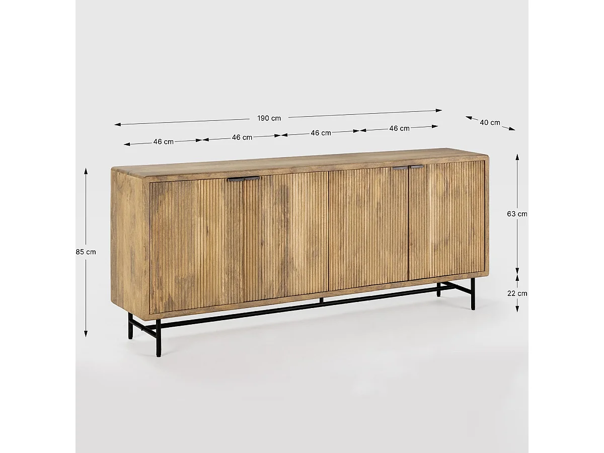 Buffet 4 portes en bois de manguier 190 cm - Sanja
