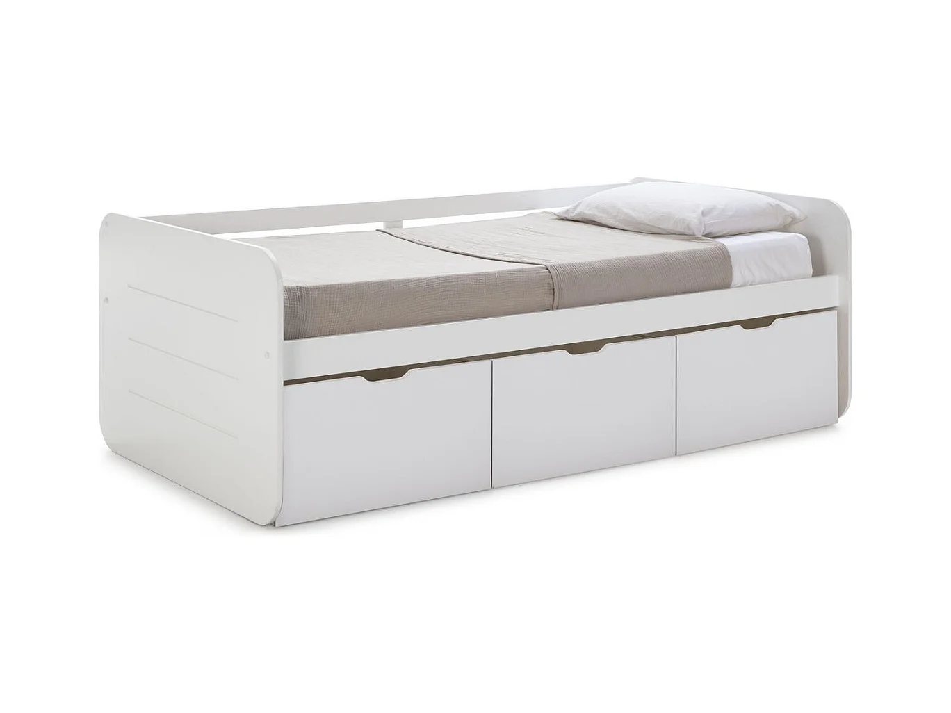 Lit banquette enfant 90x190 cm en bois blanc avec tiroirs de rangement - Lio