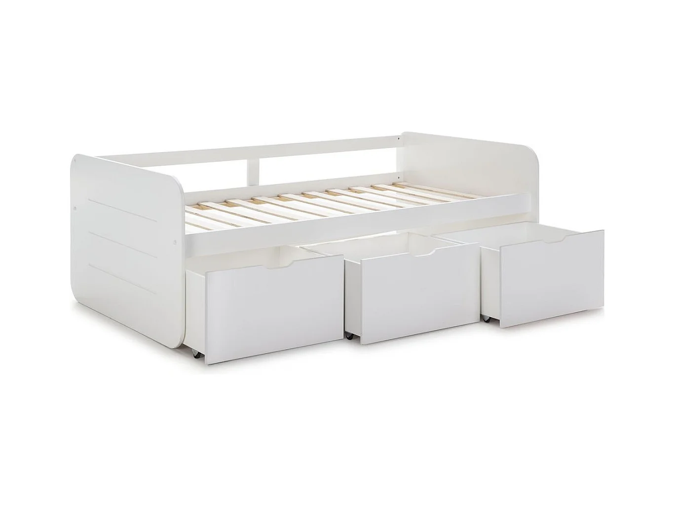 Lit banquette enfant 90x190 cm en bois blanc avec tiroirs de rangement - Lio