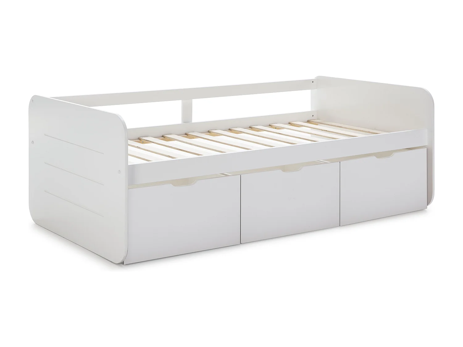 Lit banquette enfant 90x190 cm en bois blanc avec tiroirs de rangement - Lio
