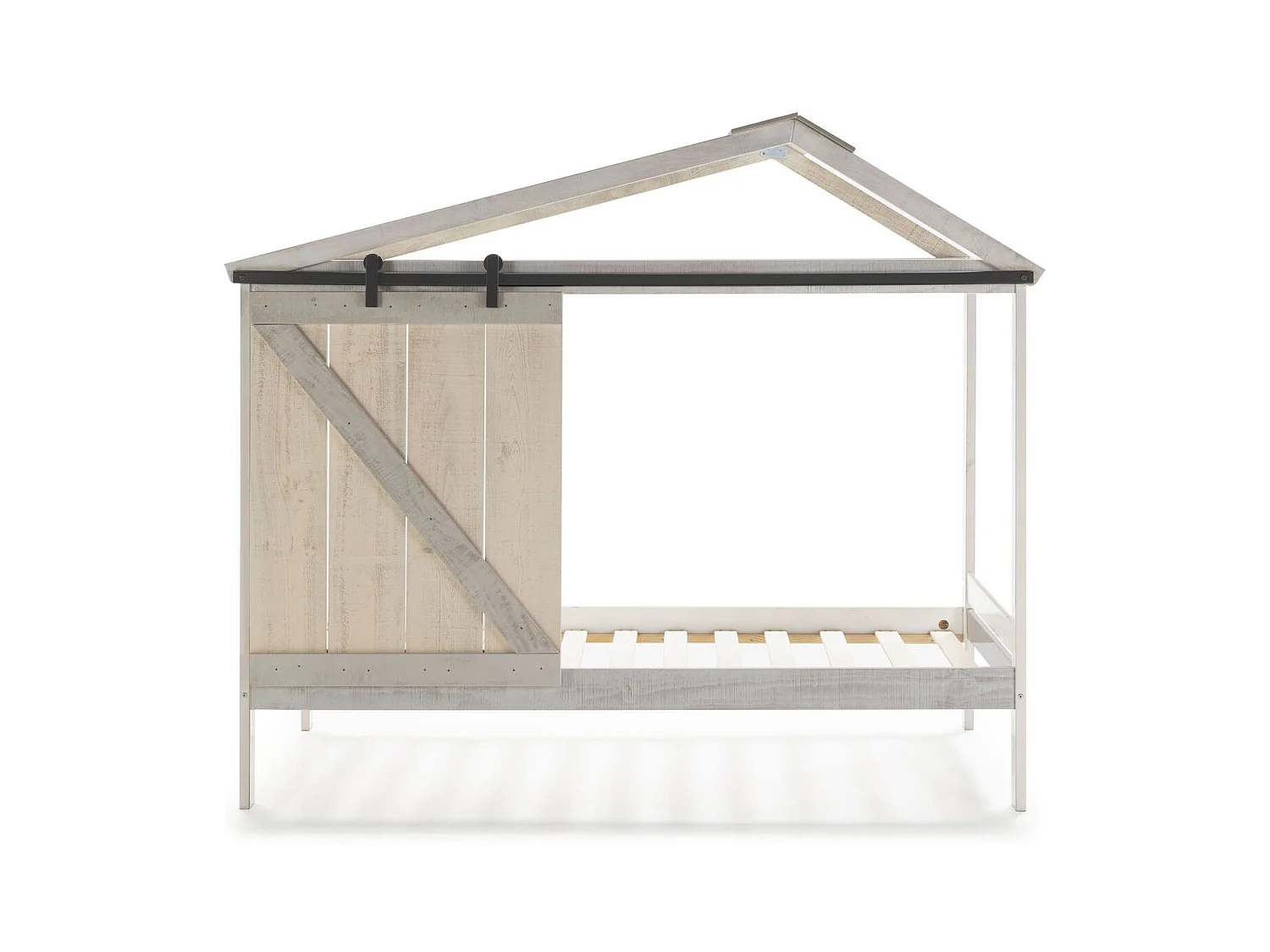 Lit cabane enfant rustique 90x190 cm en bois blanc/gris - Emile