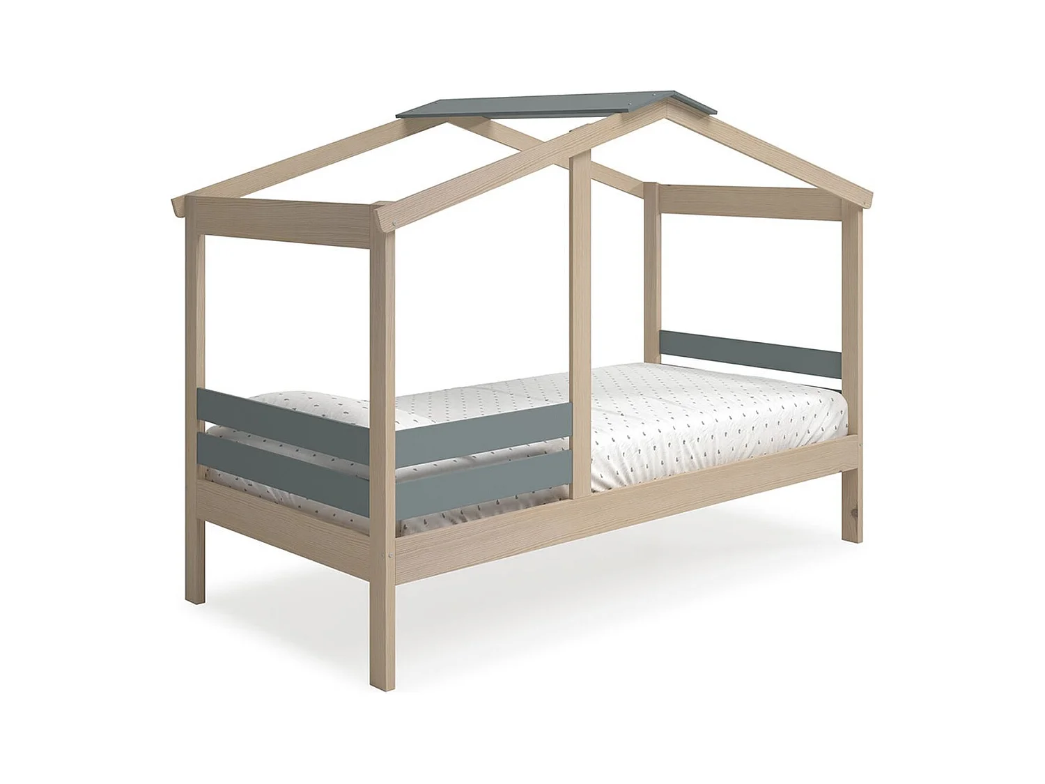 Lit cabane enfant 90x190 cm en bois clair/vert kaki - Violette
