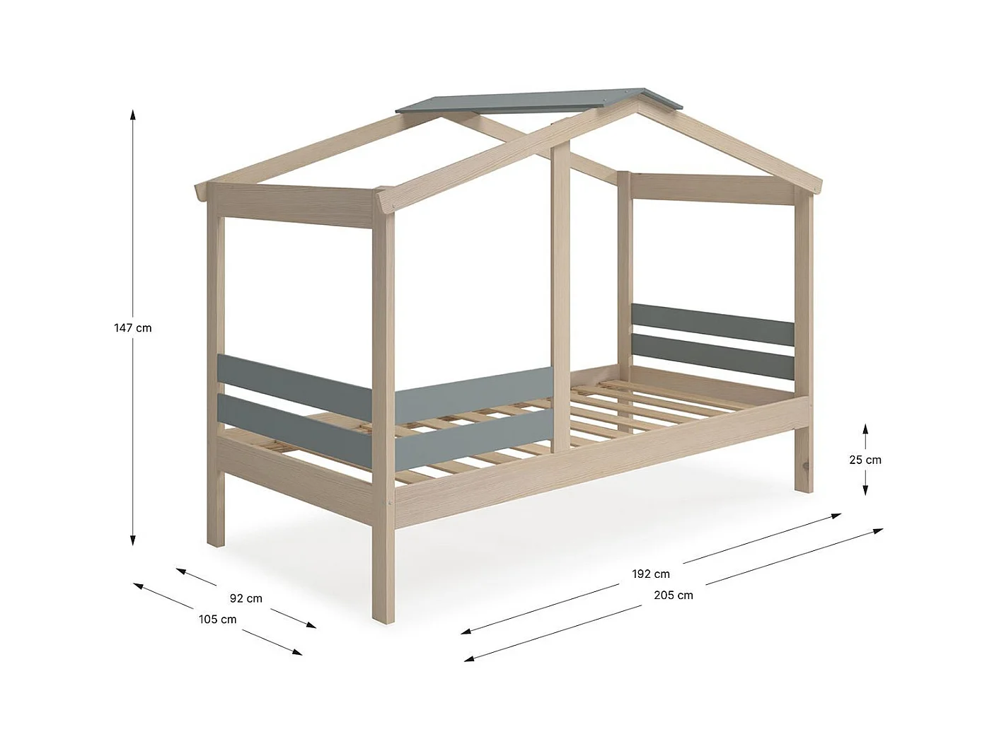 Lit cabane enfant 90x190 cm en bois clair/vert kaki - Violette