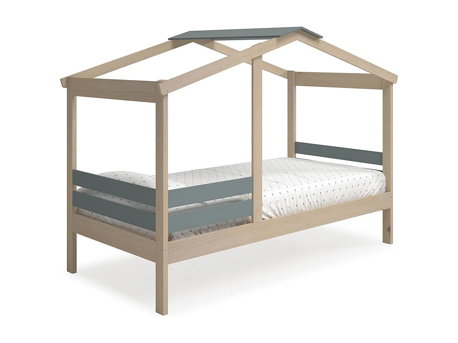 Lit cabane enfant 90x190 cm en bois clair/vert kaki - Violette