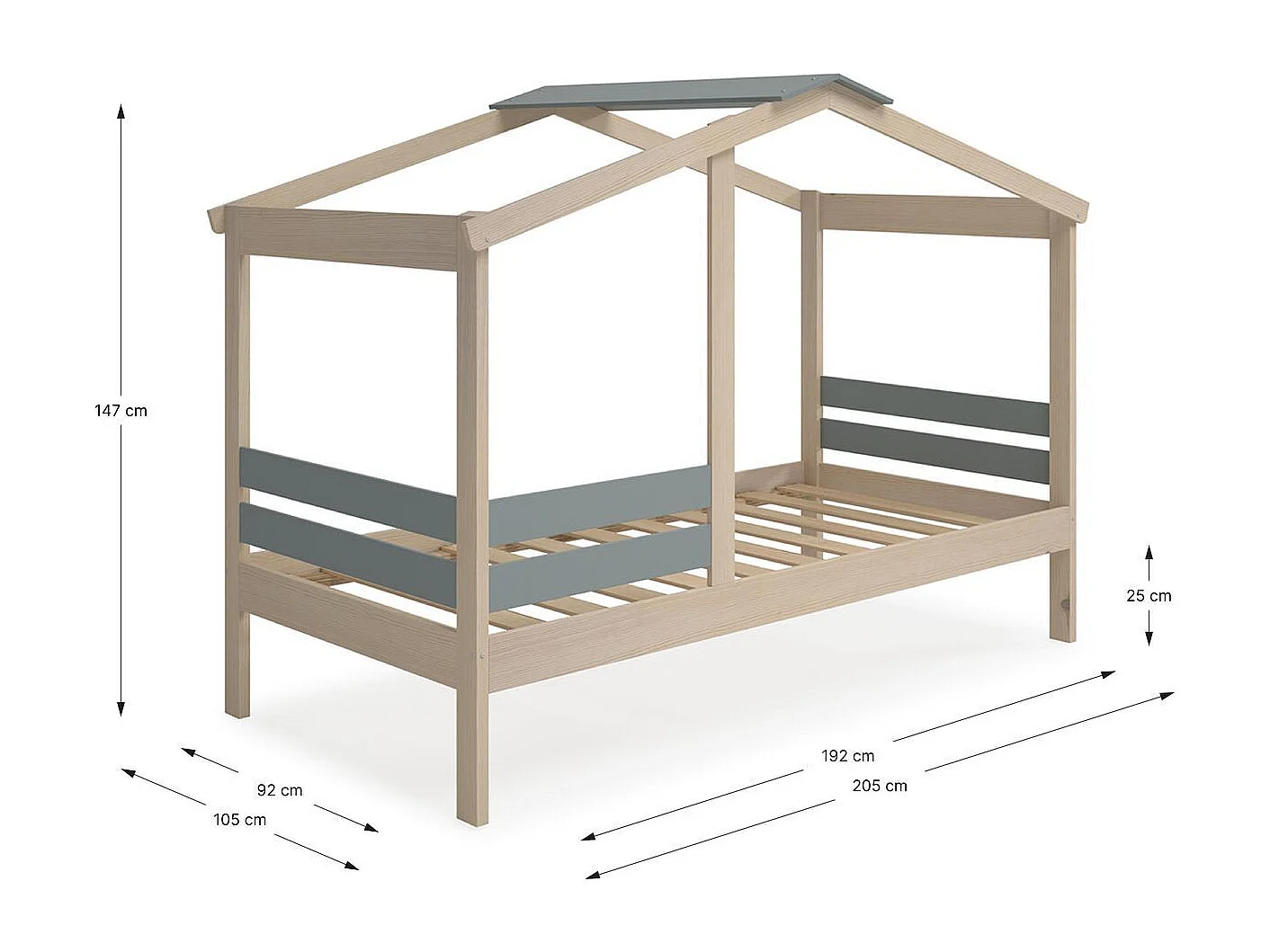 Lit cabane enfant 90x190 cm en bois clair/vert kaki - Violette