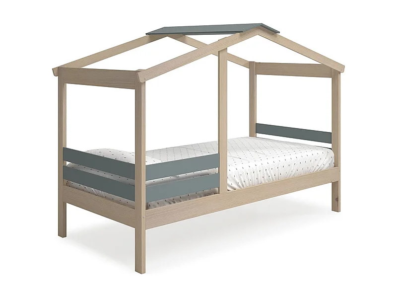 Lit cabane enfant 90x190 cm en bois clair/vert kaki - Violette