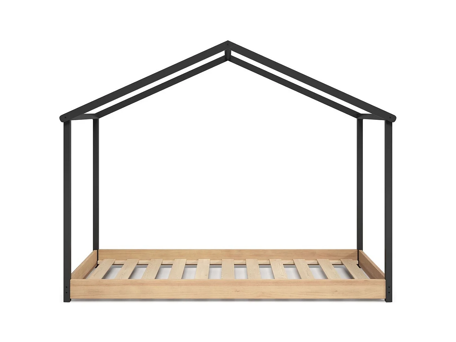 Lit cabane enfant 90x190 cm en bois clair/gris anthracite - Valentine