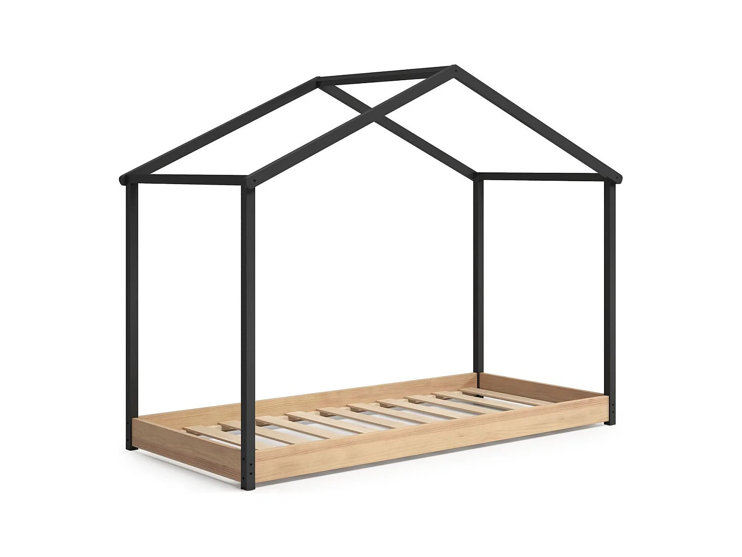 Lit cabane enfant 90x190 cm en bois clair/gris anthracite - Valentine