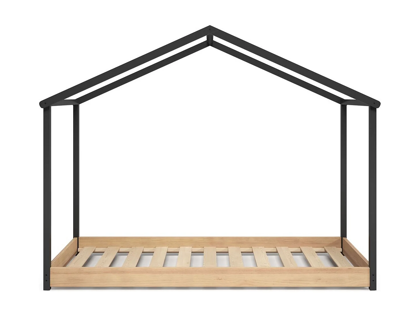 Lit cabane enfant 90x190 cm en bois clair/gris anthracite - Valentine