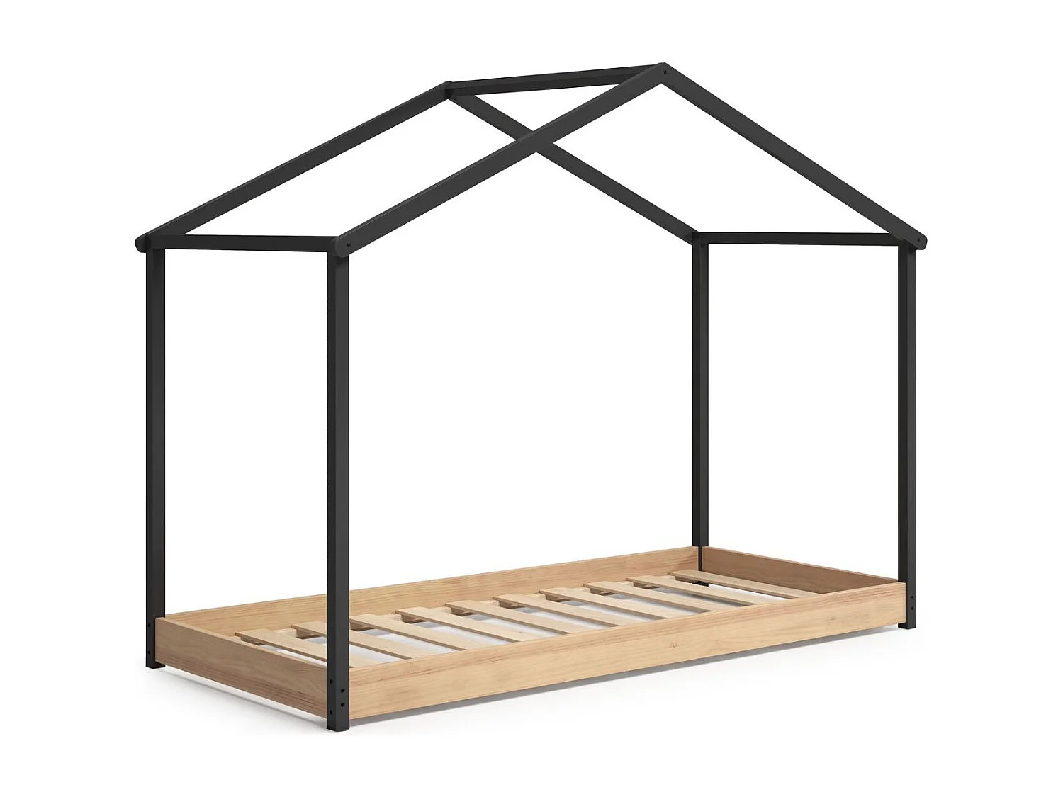 Lit cabane enfant 90x190 cm en bois clair/gris anthracite - Valentine
