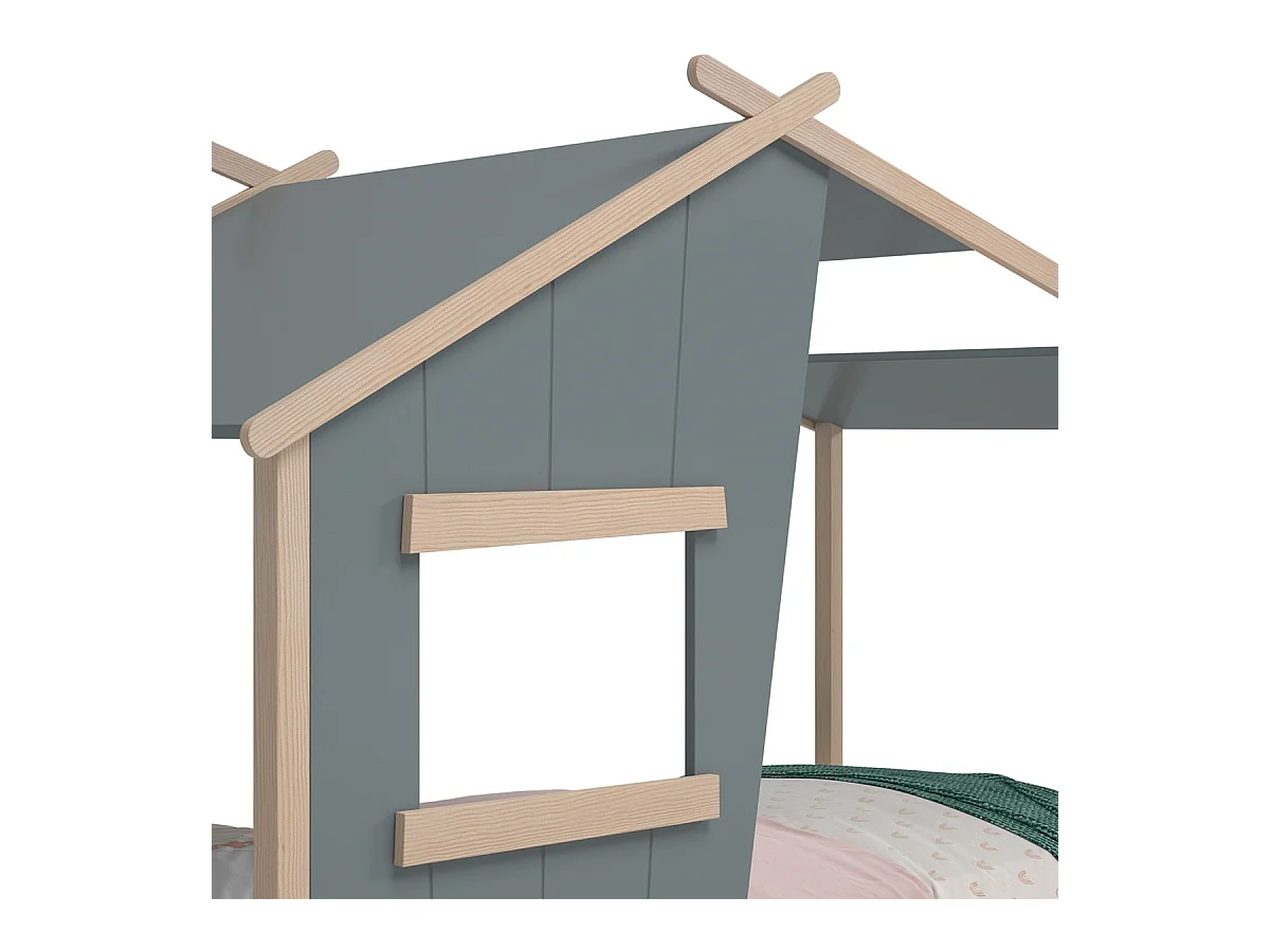 Lit cabane enfant 90x190 cm en bois vert kaki - Artus