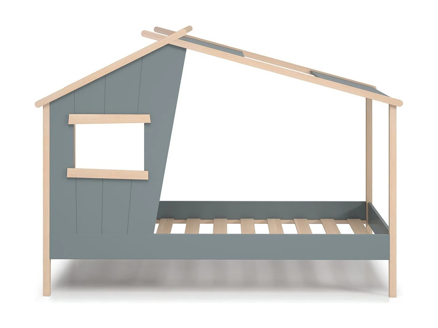 Lit cabane enfant 90x190 cm en bois vert kaki - Artus