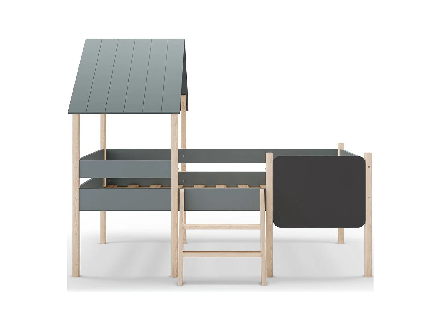 Lit cabane enfant 90x190 cm en bois vert kaki - Orea