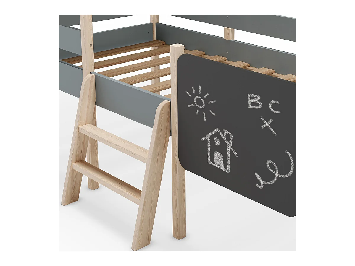Lit cabane enfant 90x190 cm en bois vert kaki - Orea