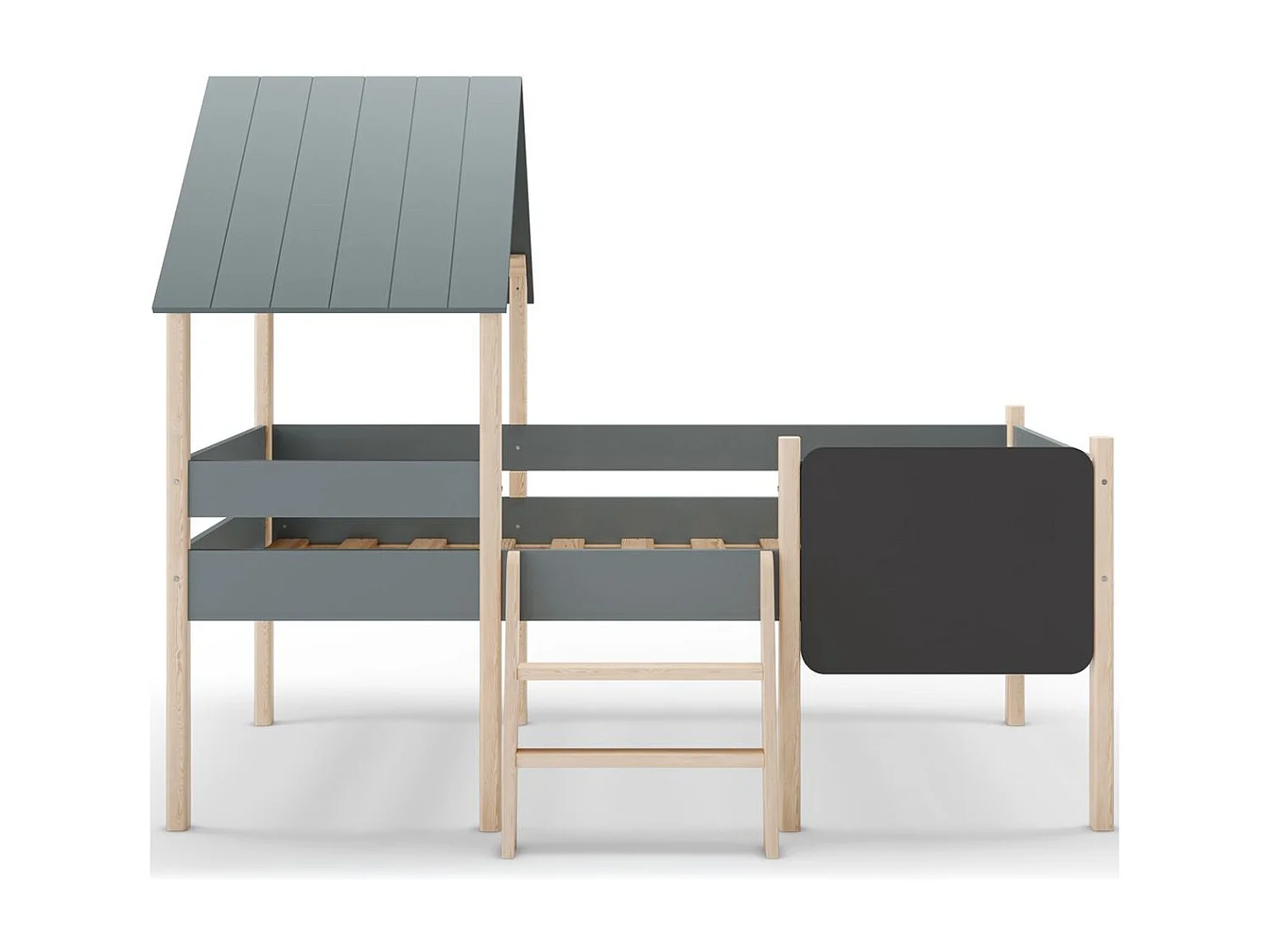 Lit cabane enfant 90x190 cm en bois vert kaki - Orea