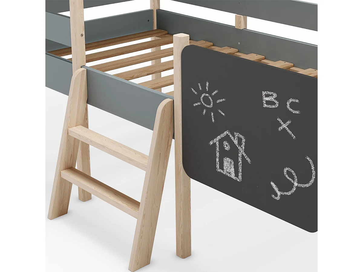 Lit cabane enfant 90x190 cm en bois vert kaki - Orea