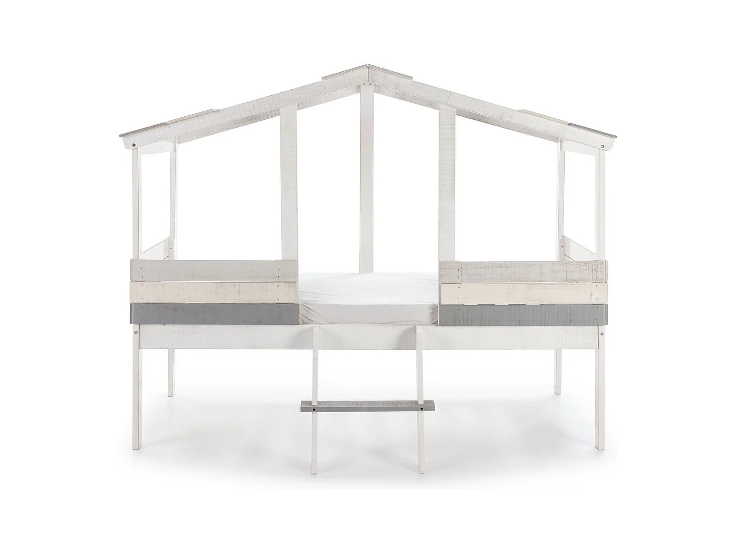 Lit cabane enfant rustique 90x190 cm en bois blanchi/gris - Martin