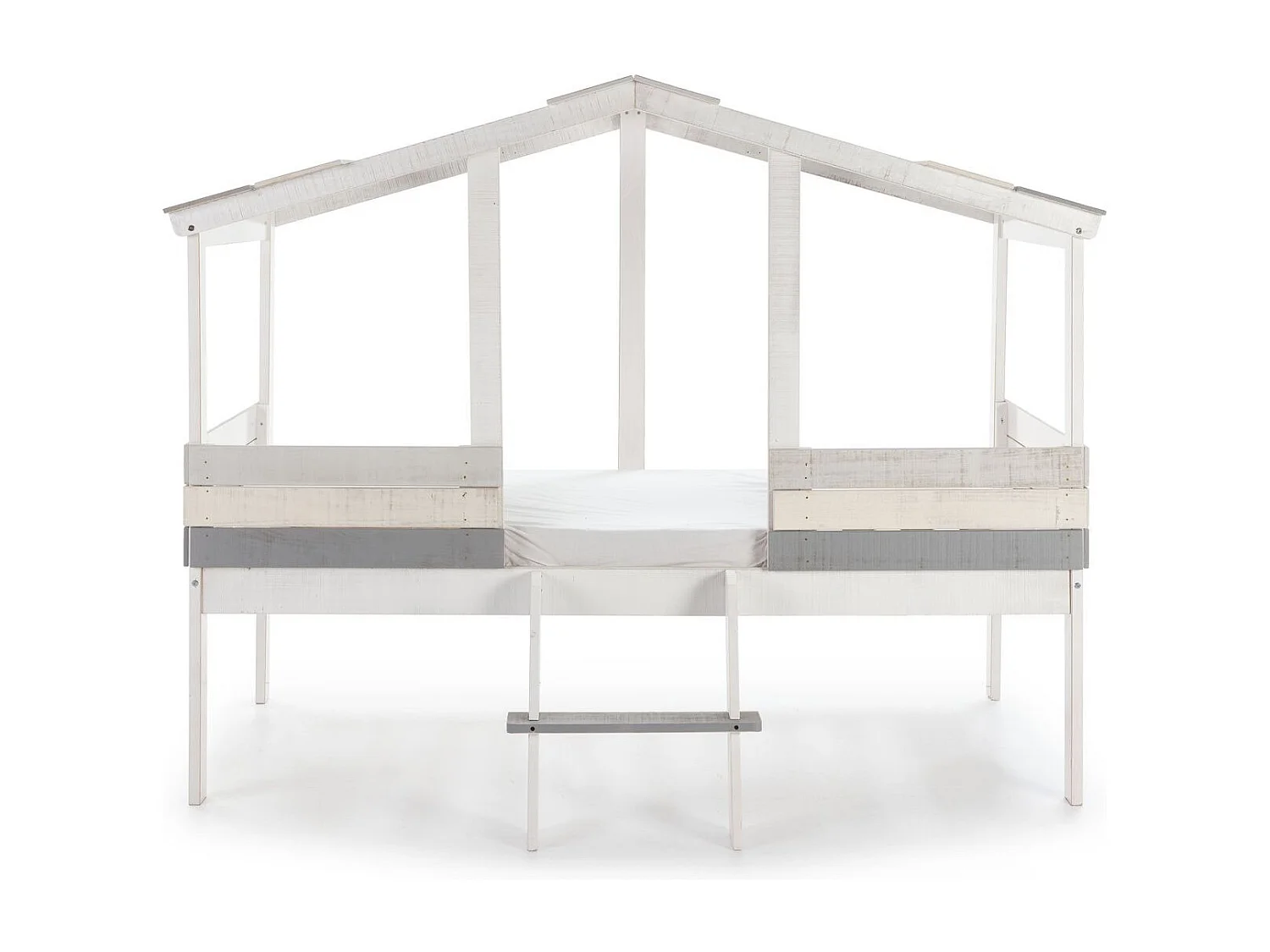 Lit cabane enfant rustique 90x190 cm en bois blanchi/gris - Martin