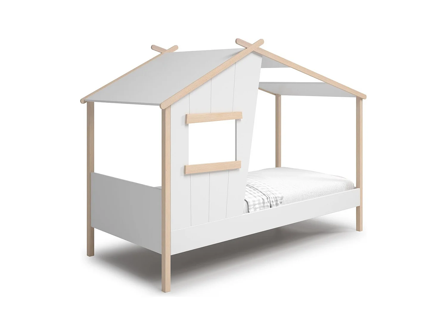 Lit cabane enfant 90x190 cm en bois blanc - Artus