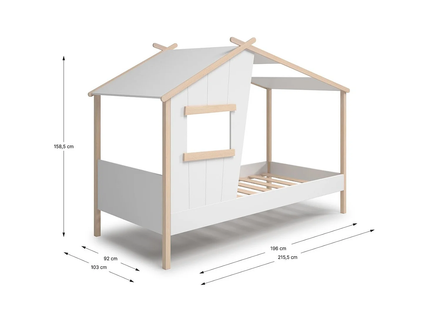 Lit cabane enfant 90x190 cm en bois blanc - Artus