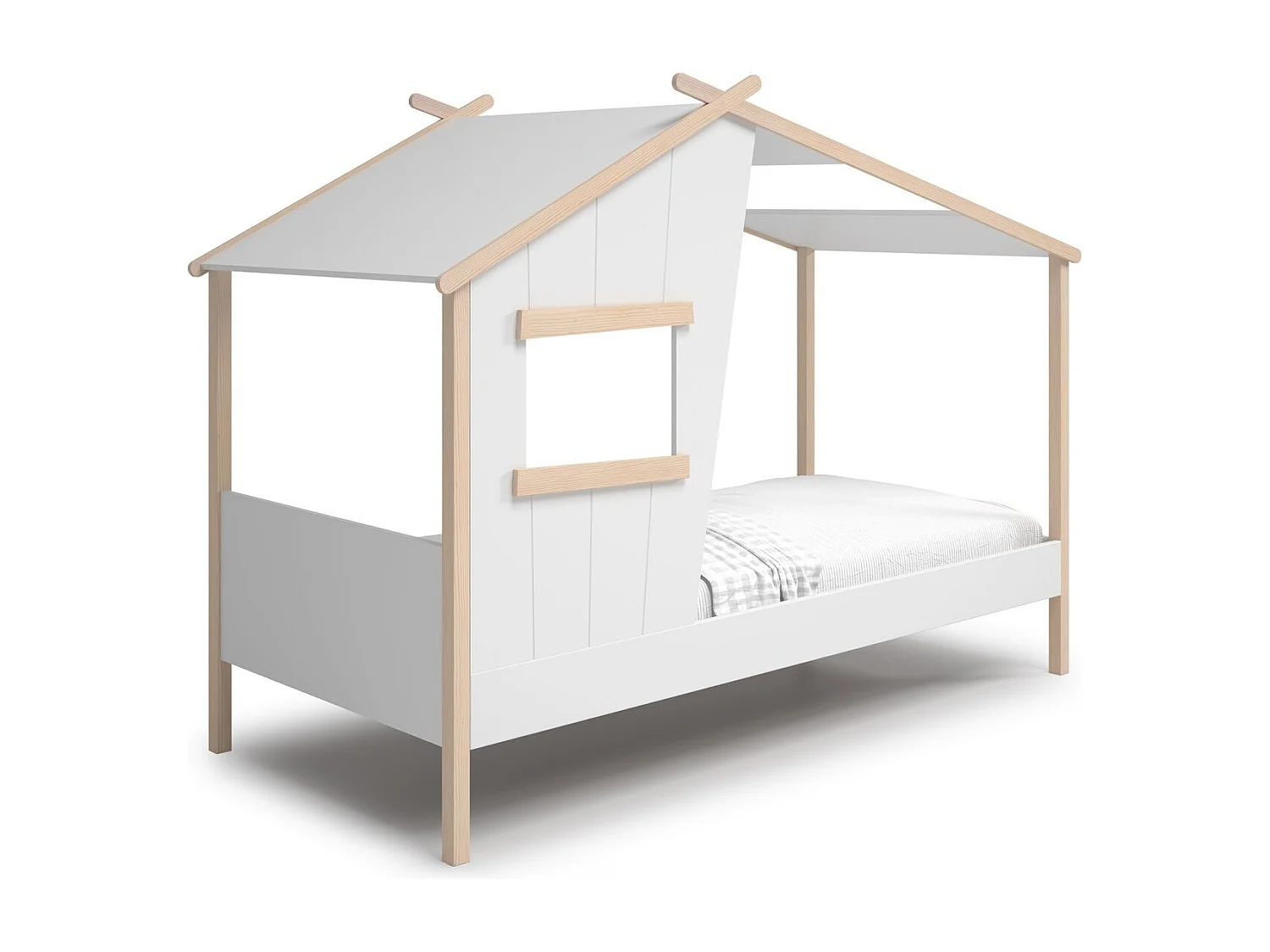 Lit cabane enfant 90x190 cm en bois blanc - Artus