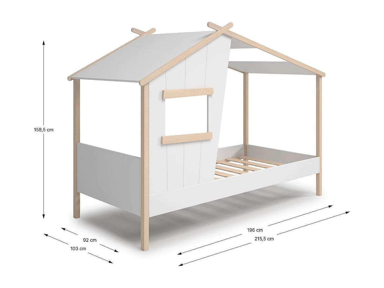 Lit cabane enfant 90x190 cm en bois blanc - Artus