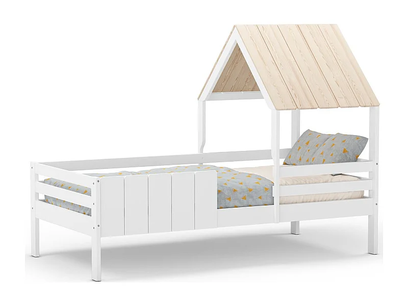 Lit cabane enfant 90x190 cm en bois blanc - Eloan