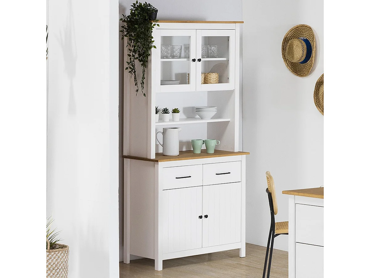 Vaisselier 4 portes 2 tiroirs en bois massif blanc - Ida