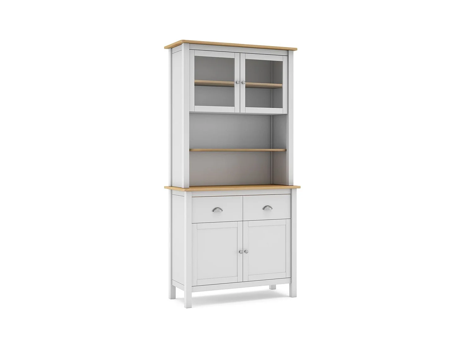 Vaisselier 4 portes 2 tiroirs en bois massif blanc 90 cm - Macha