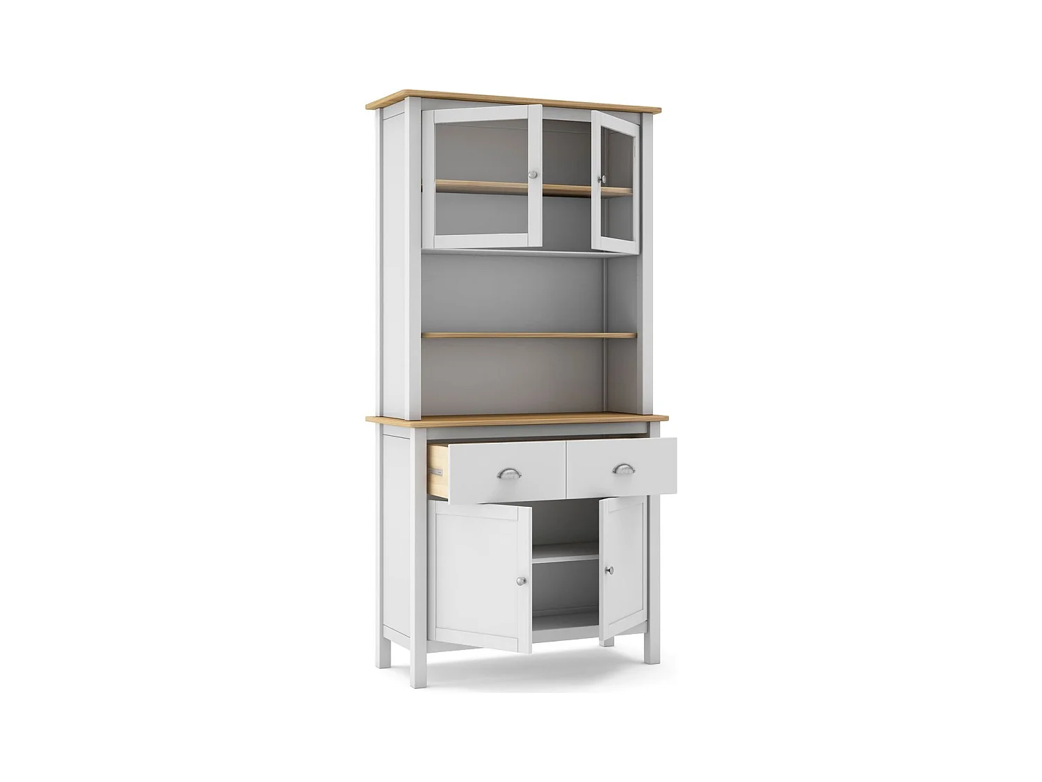 Vaisselier 4 portes 2 tiroirs en bois massif blanc 90 cm - Macha