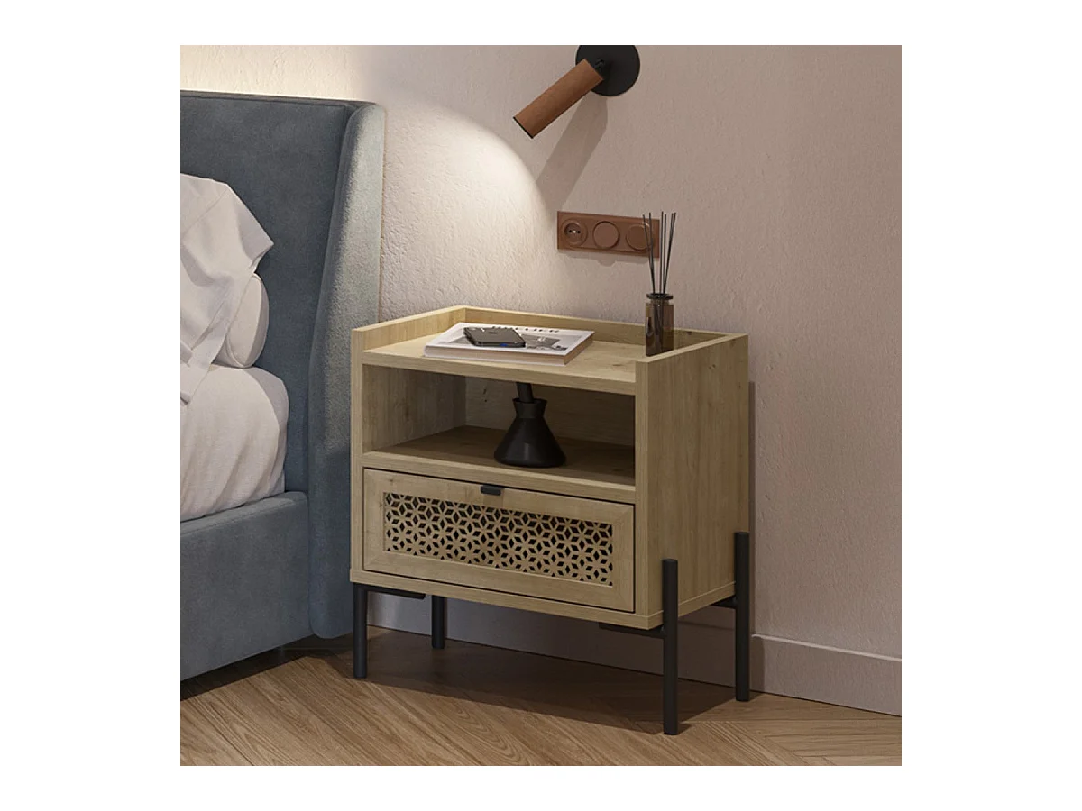 Table de chevet 1 tiroir effet chêne - Corto
