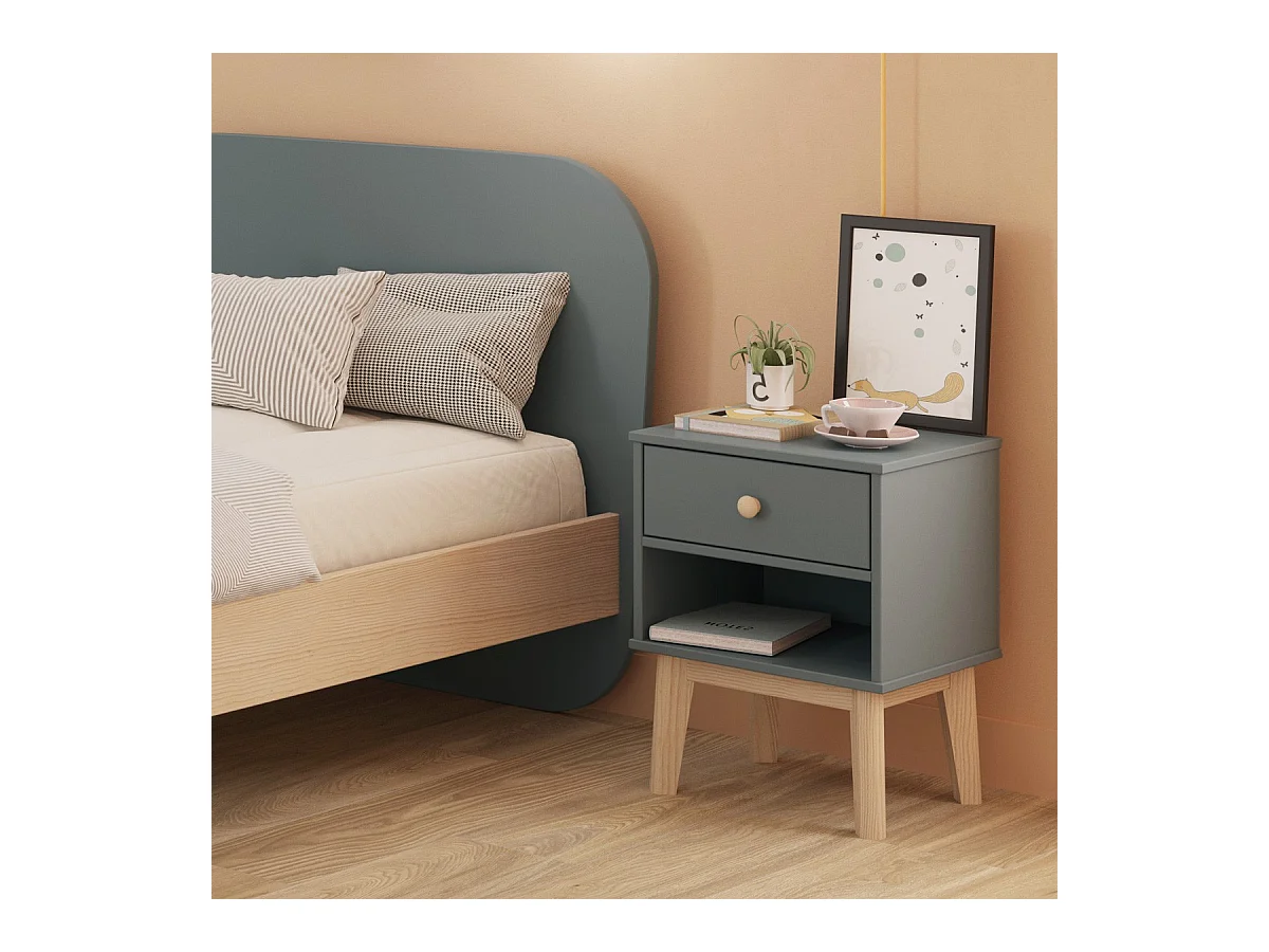 Table de chevet enfant 1 tiroir en bois vert kaki - Elise