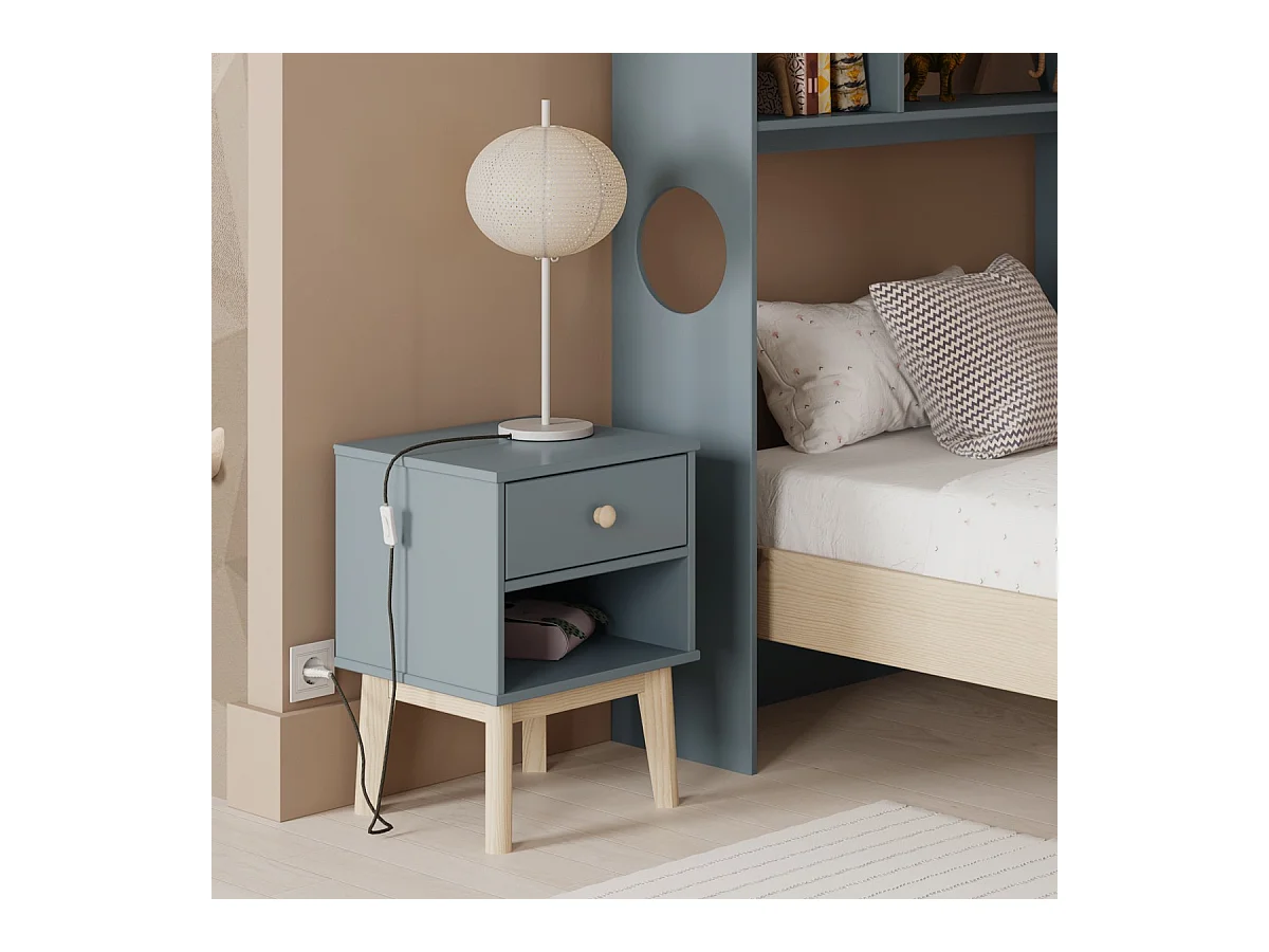Table de chevet enfant 1 tiroir en bois vert kaki - Elise