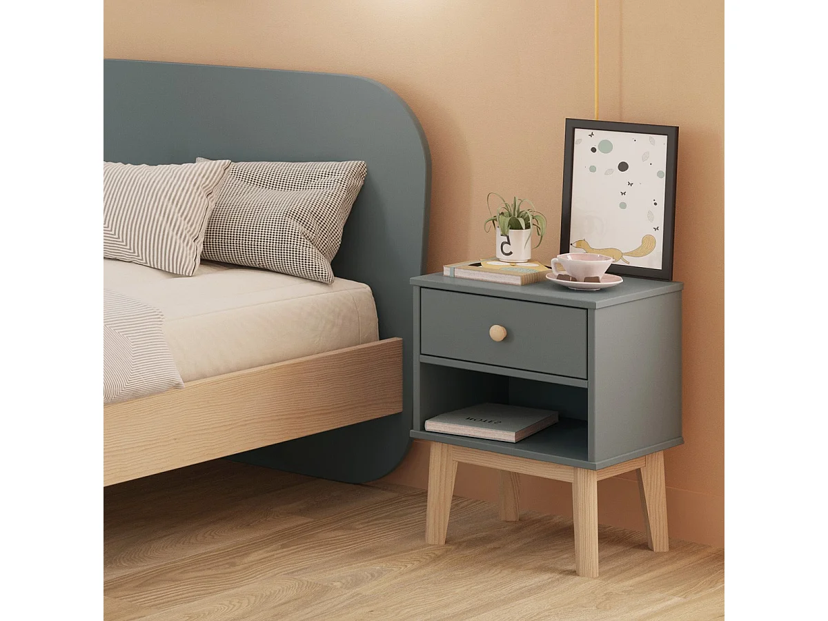 Table de chevet enfant 1 tiroir en bois vert kaki - Elise