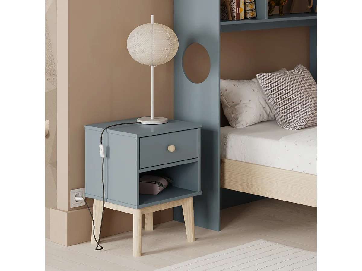 Table de chevet enfant 1 tiroir en bois vert kaki - Elise