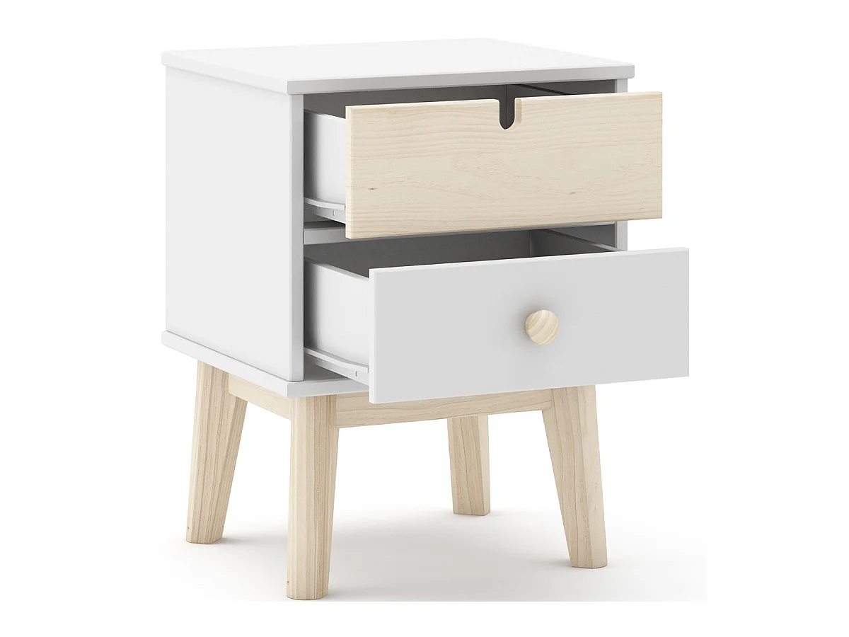 Table de chevet enfant 2 tiroirs en bois blanc - Lucy