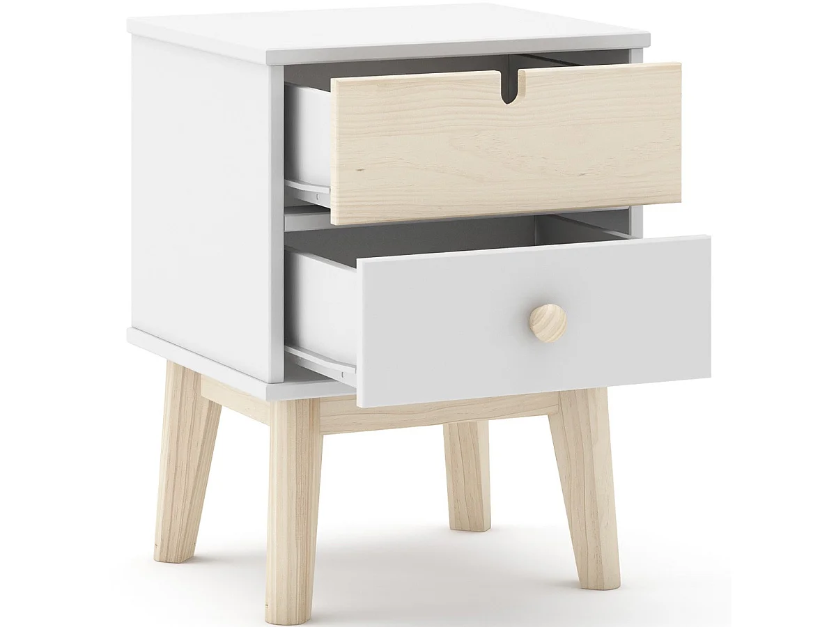 Table de chevet enfant 2 tiroirs en bois blanc - Lucy